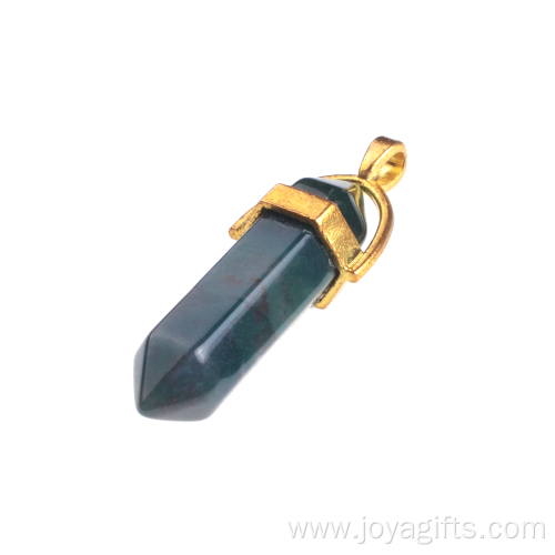 Charms Jewelry Black Onyx Gems Stone Hexagonal Prism Pointed Healing Pendant Necklace